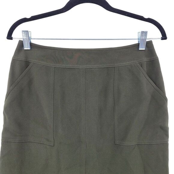 Vintage 90s Jones New York Silk Pencil Skirt 8 Army Green Mini Patch Pockets - Picture 4 of 9